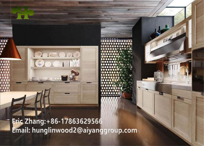High Quality Brown Wood Grain HPL Laminate Modern Kitchen Cabinet