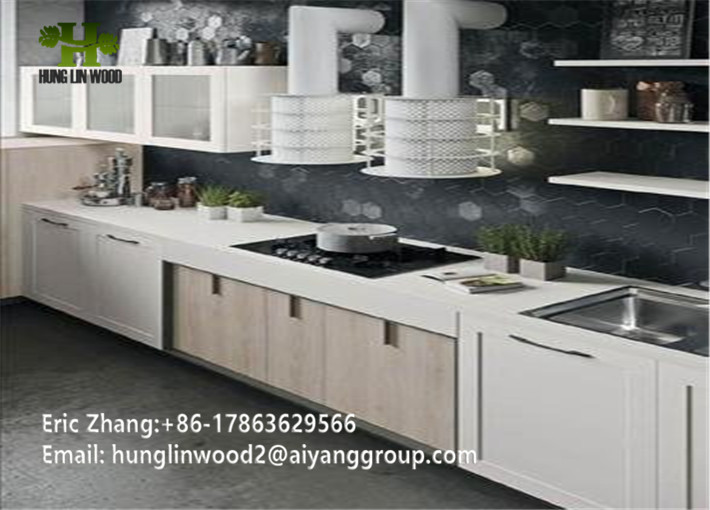 PVC Embossment Wood Grain Home Kitchen Kitchen Cabinet Design